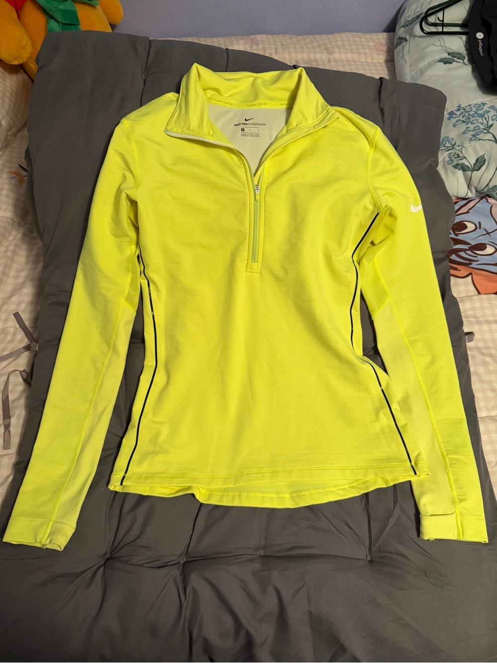 Nike Women's Neon Yellow Dri-FIT Half-Zip Long Sleeve Top